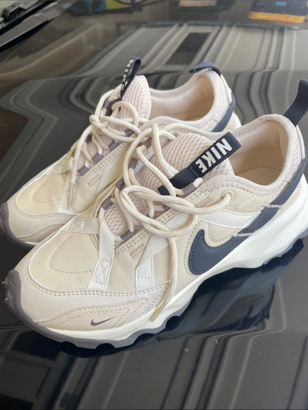 Nike Cream and Navy Swoosh Trainer Sneakers